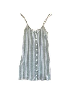 Quintessential Button Front Mini Sundress Sage Green & White Striped M Casual